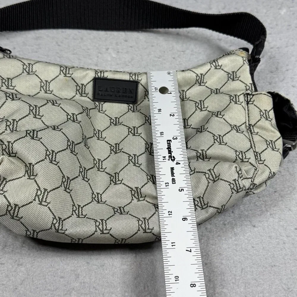 Lauren Ralph Lauren Monogram Nylon Shoulder Bag Beige Tan Baguette Purse